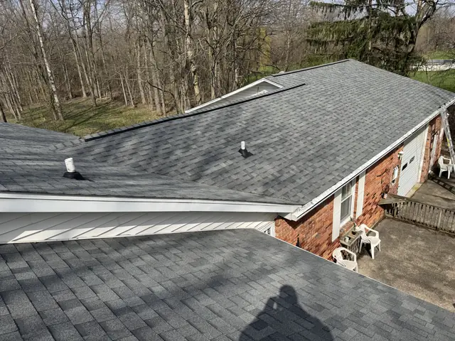 Finished roof valley on a brick ranch home in Western New York