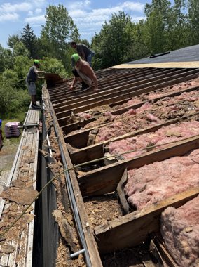 Decking exposed during tear-off &mdash; TNE Roofing & Siding